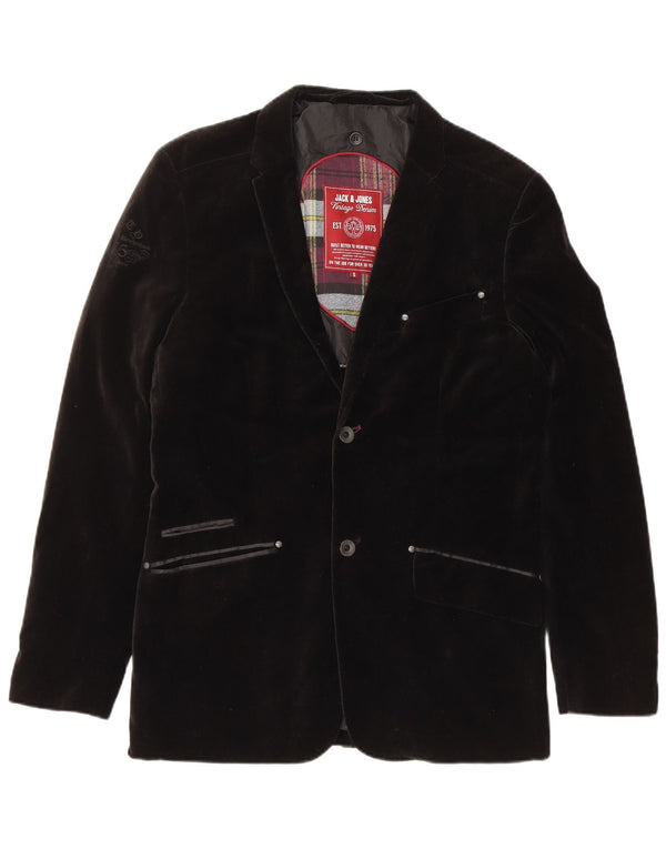 JACK & JONES Veste blazer en velours à 2 boutons pour homme UK 36 Petit coton noir