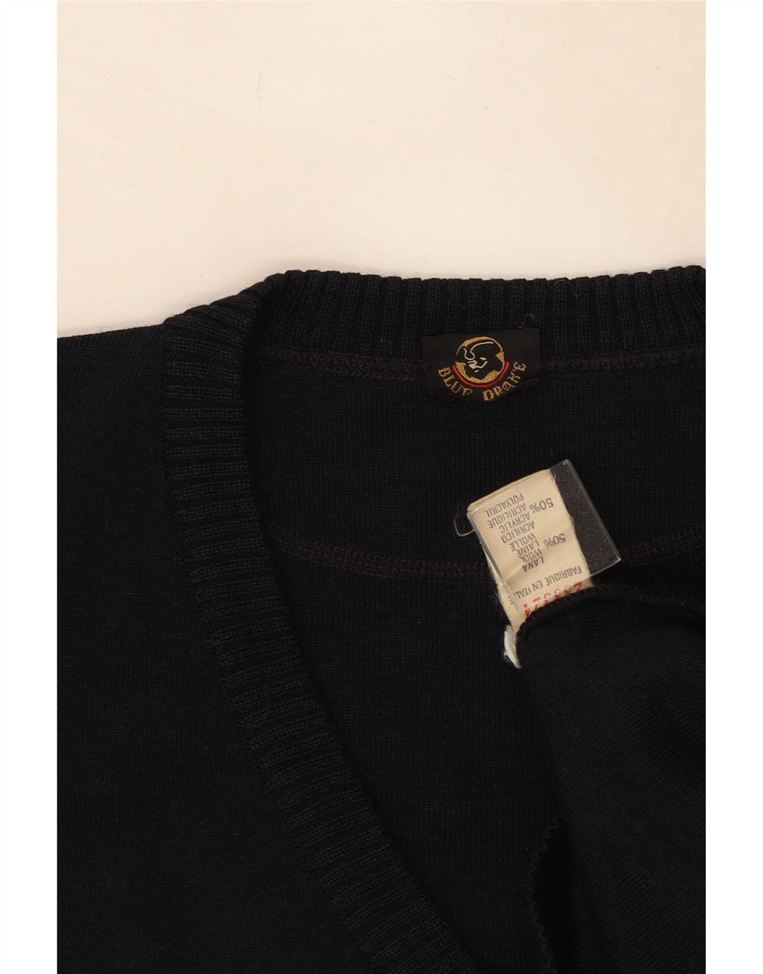 Blue Drake Pull col V pour homme en laine bleu marine