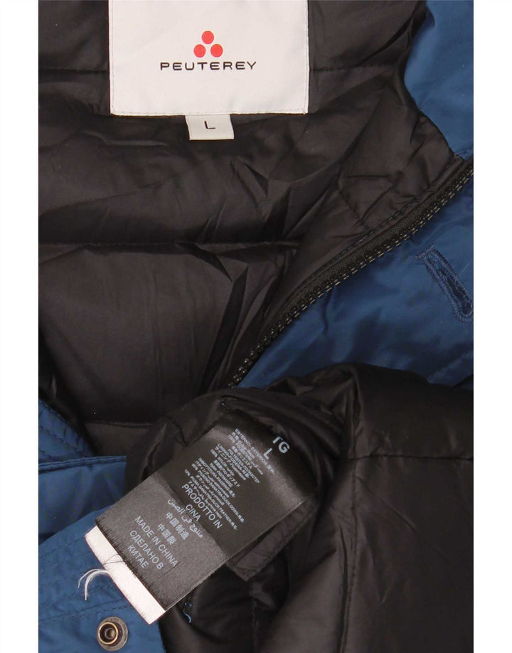 PEUTEREY Parka rembourrée à capuche pour femme UK 14 Large Bleu Polyester