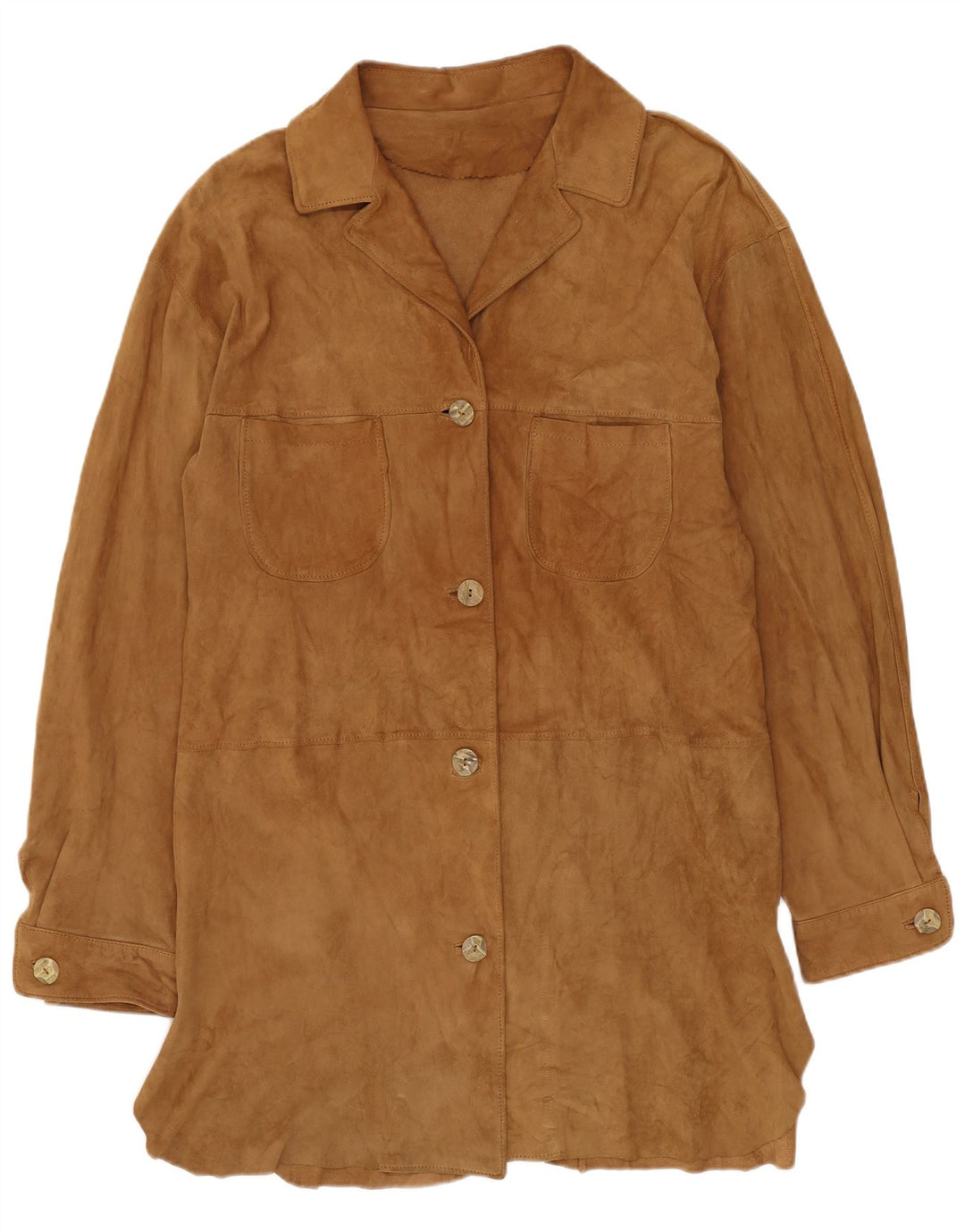 vintage Femme Suède Pardessus IT 42 Cuir Beige Moyen