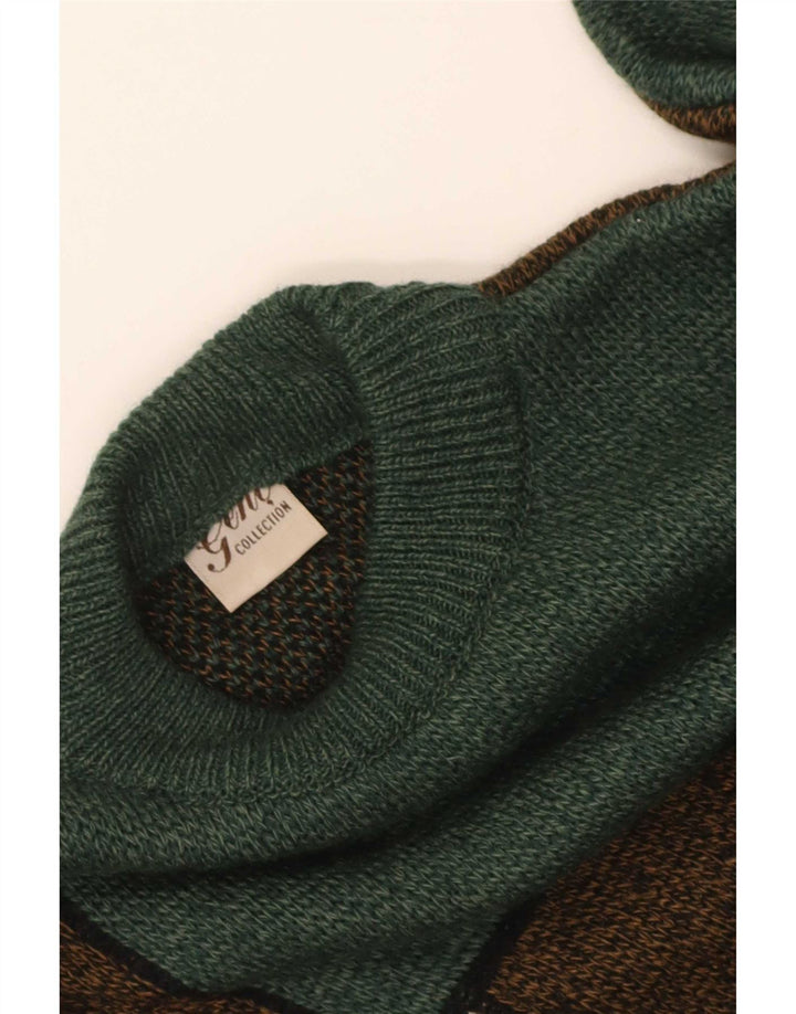 vintage Mens Turtle Neck Jumper Pull Vert Moyen Colorblock