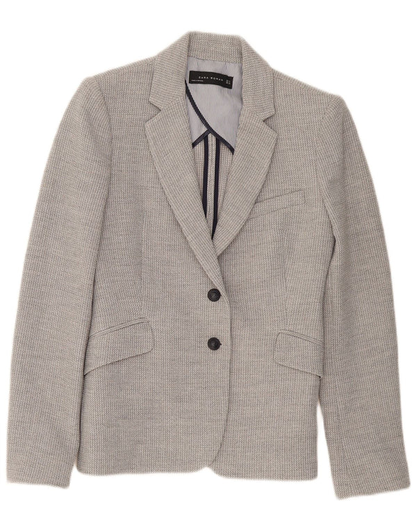 Zara Veste Blazer 2 Boutons Femme UK 10 Petite Viscose Grise