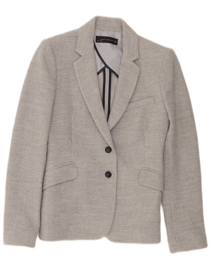 Zara Veste Blazer 2 Boutons Femme UK 10 Petite Viscose Grise