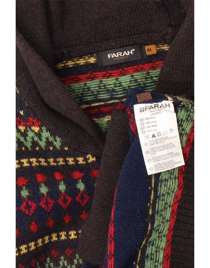 Farah Cardigan entièrement zippé pour homme en laine Fair Isle bleu moyen