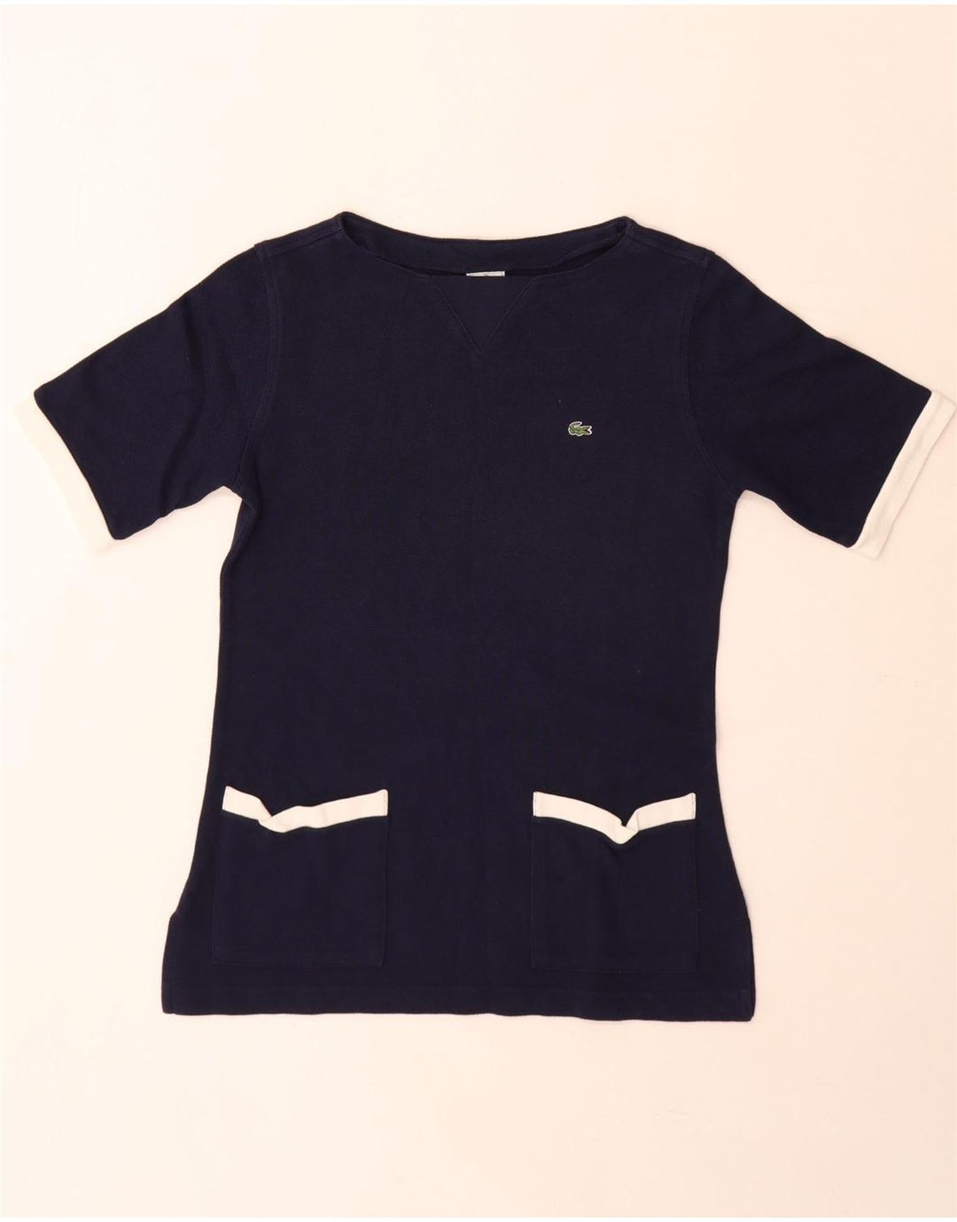 Lacoste T-Shirt Femme Top Taille 39 Bleu Marine Moyen Colourblock Coton