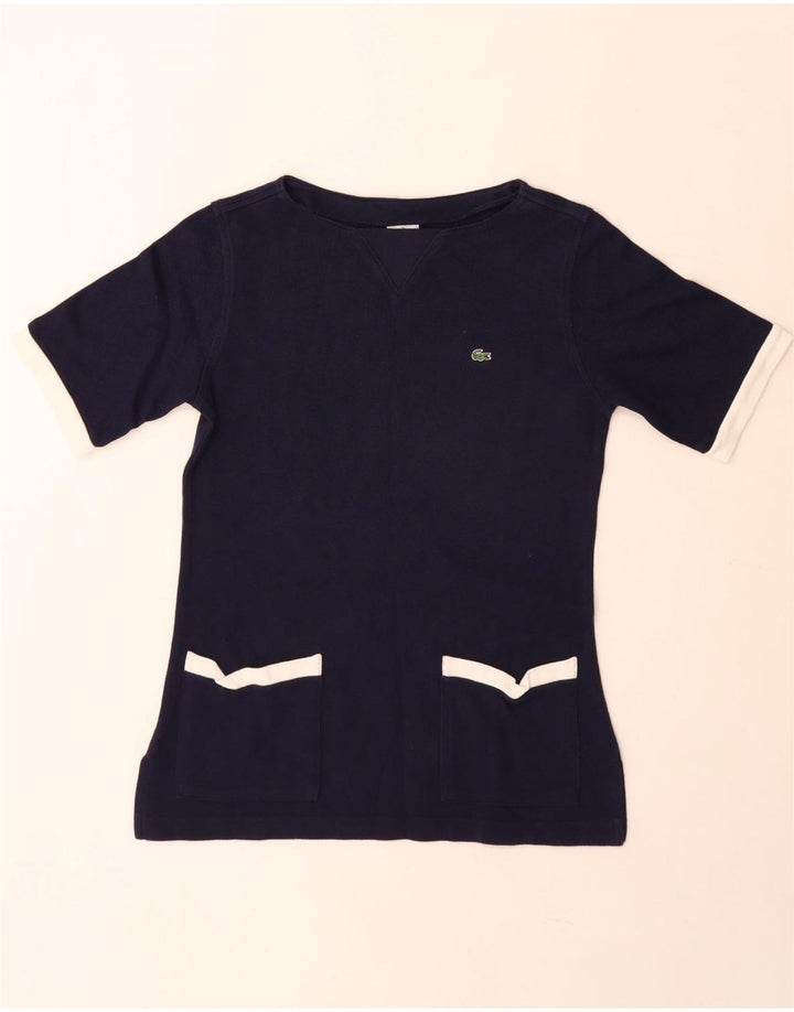 Lacoste T-Shirt Femme Top Taille 39 Bleu Marine Moyen Colourblock Coton
