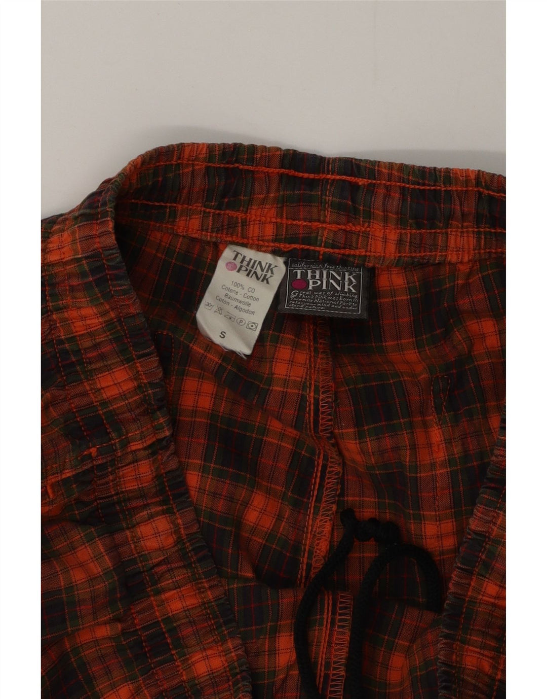 Think Pink Pantalon de survêtement graphique pour homme en coton à petits carreaux orange