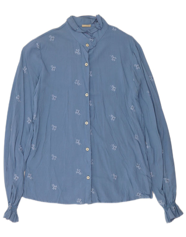 Chemisier chemise femme vintage IT 42 Viscose florale bleu moyen