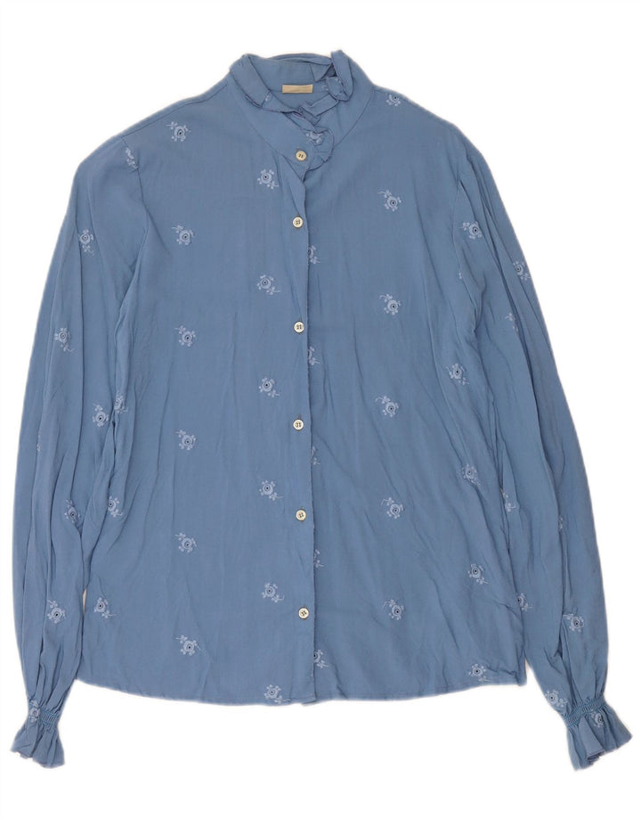 Chemisier chemise femme vintage IT 42 Viscose florale bleu moyen