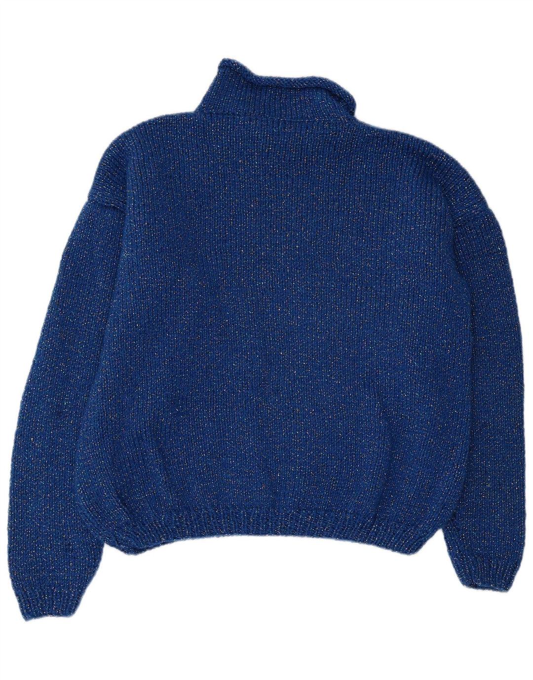 VINTAGE Femme Col Roulé Pull Pull UK 14 Grand Bleu Colorblock