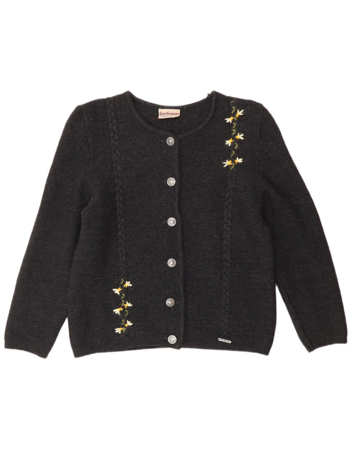 KAUFMANN Femme Cardigan Pull IT 44 Gris Moyen Laine Florale