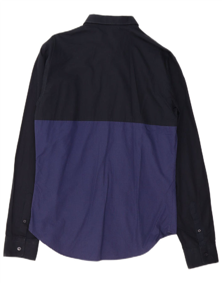 ZARA Chemise Slim Fit Homme Bleu Marine Moyen Colourblock