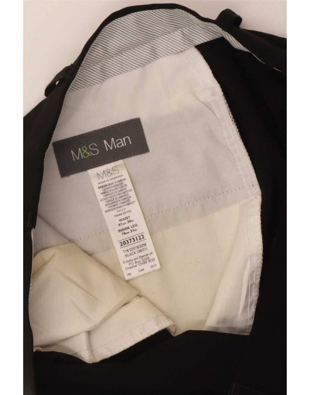 Marks & Spencer Pantalon de Costume Droit Homme W38 L31 Noir Polyester