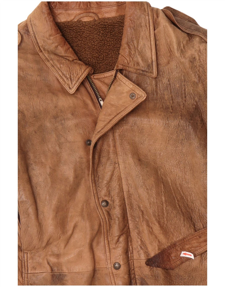 VINTAGE Veste en cuir militaire pour hommes UK 42 XL Beige