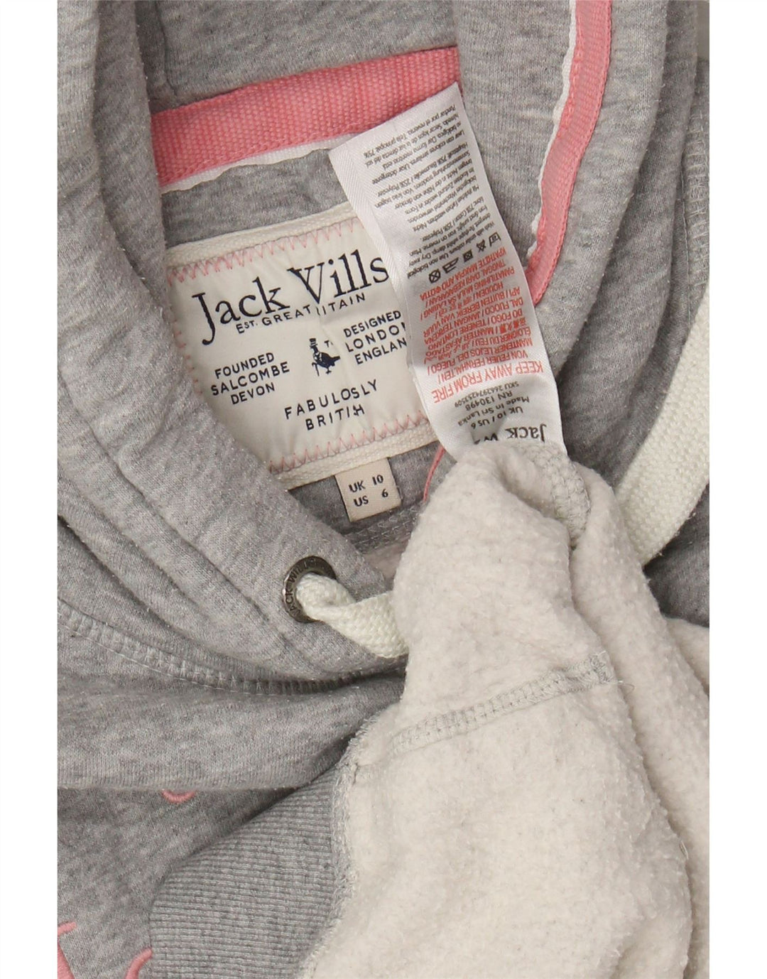 JACK WILLS Pull à capuche surdimensionné graphique pour femme UK 10 petit coton gris