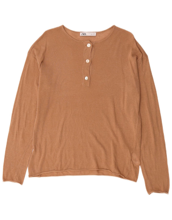 Zara Pull surdimensionné à col bateau pour femme UK 10 Petit Acrylique Marron