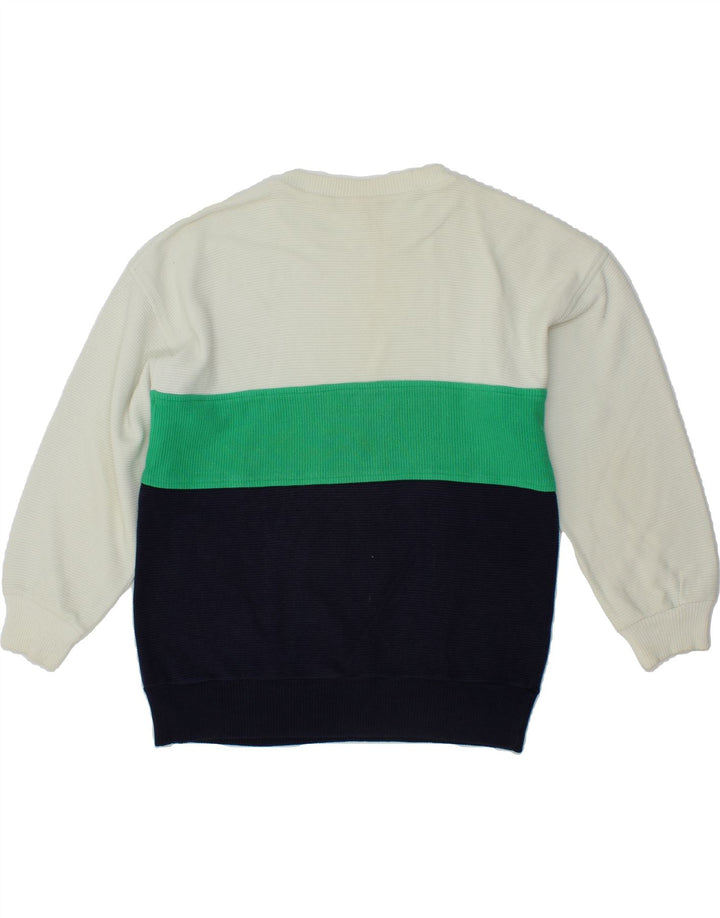 VINTAGE Mens Boat Neck Jumper Sweater Medium White Colourblock Vintage Vintage and Second-Hand Vintage from Messina Hembry 