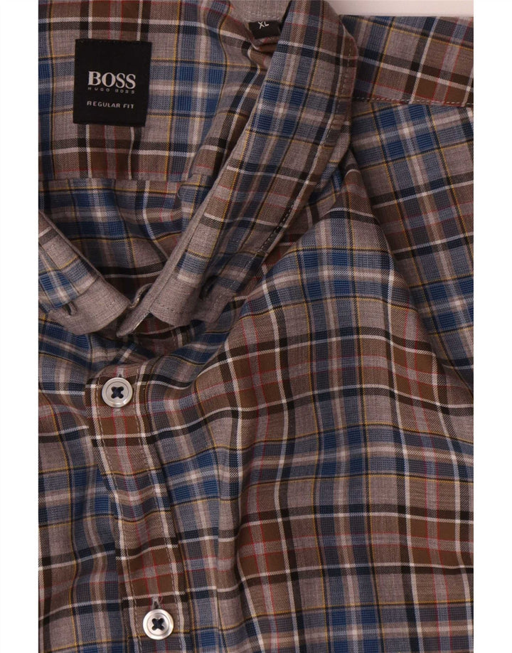 Hugo Boss Chemise Regular Fit XL en coton à carreaux marron