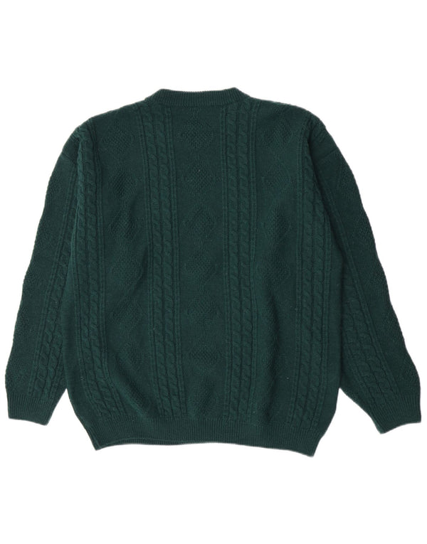 vintage Mens Crew Neck Jumper Pull 2XL Vert Acrylique