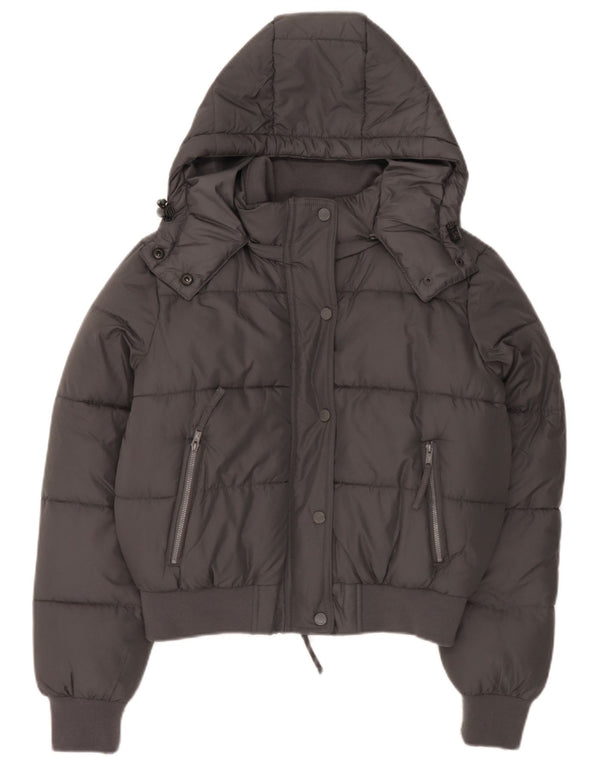 HOLLISTER Veste matelassée surdimensionnée à capuche pour femme UK 10 Small Gris Polyester