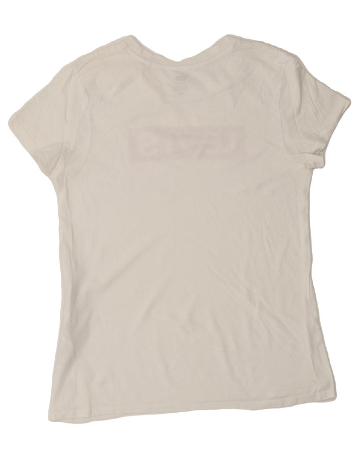 LEVI'S Womens Graphic T-Shirt Top UK 12 Medium White Cotton Vintage Levi's and Second-Hand Levi's from Messina Hembry 