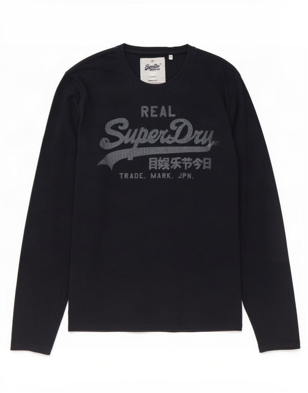 Superdry Haut Graphique à Manches Longues pour Homme en Coton Bleu Marine Large