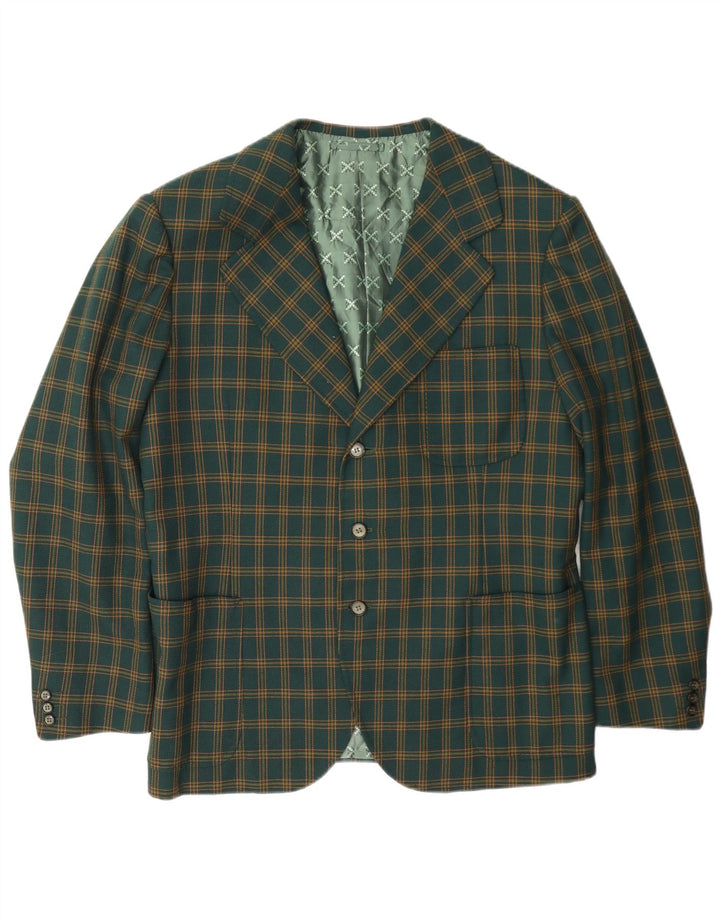 vintage Homme 3 Bouton Blazer Veste UK 38 Moyen Vert Check