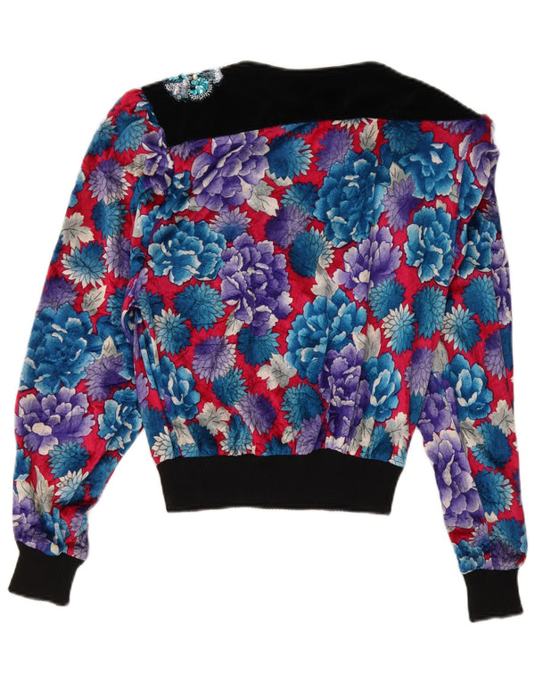 vintage Womens Crop Long Sleeve Blouse Top US 10 Grand Floral Multicolore