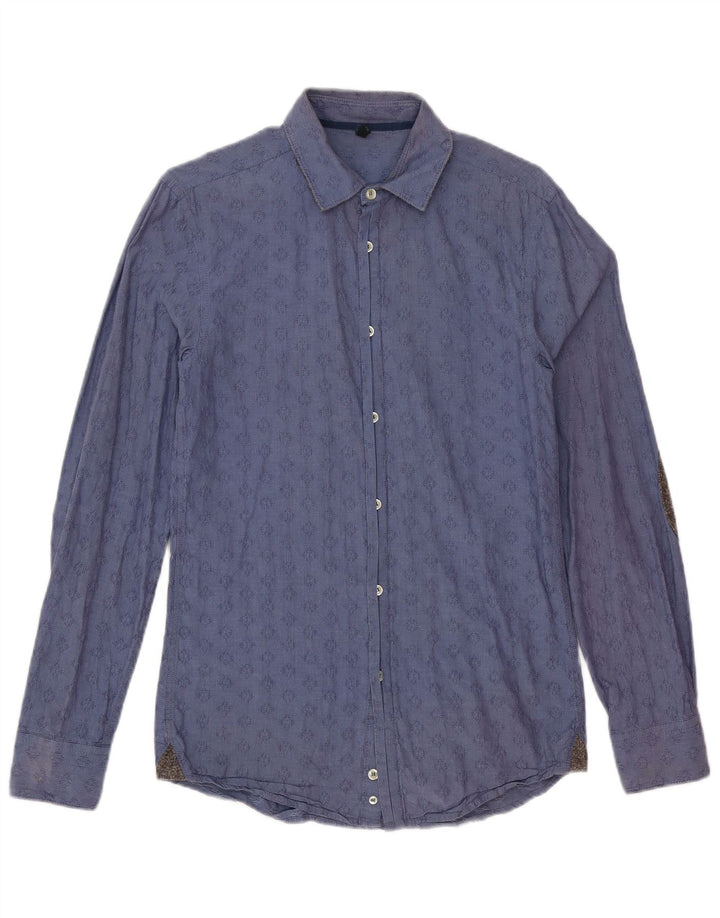 Benetton Chemise Homme Small Bleu Marine Géométrique