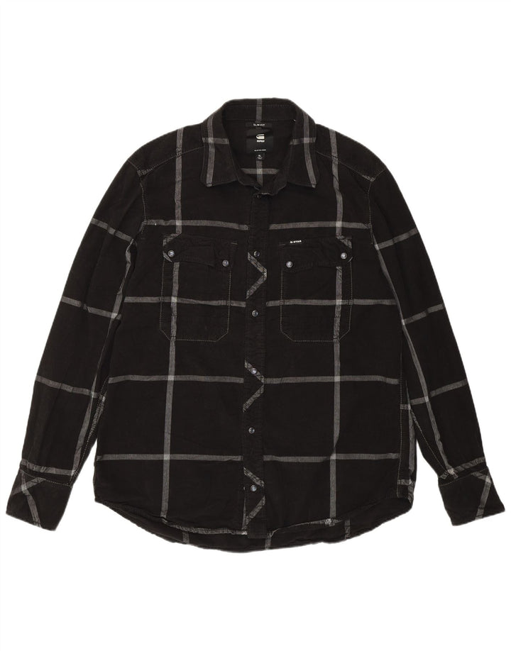 G-Star Chemise en velours côtelé XL pour homme en coton à carreaux noirs