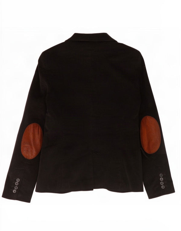 Zara Veste blazer en velours côtelé à 1 bouton pour femme UK 12 en coton noir moyen
