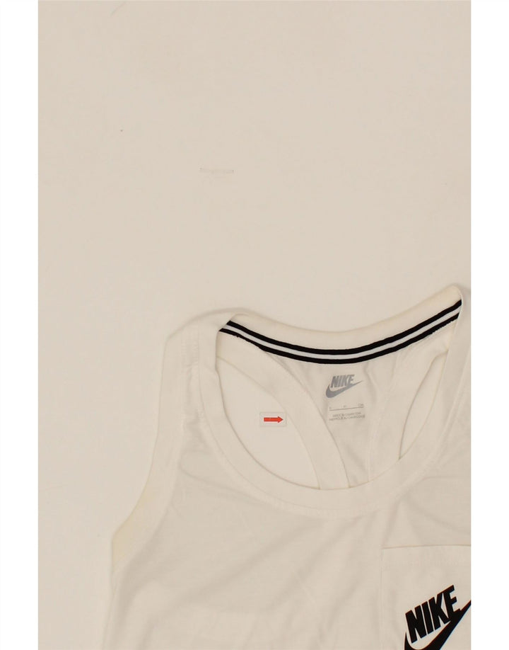 NIKE Womens Graphic Vest Top UK 10 Small White Vintage Nike and Second-Hand Nike from Messina Hembry 
