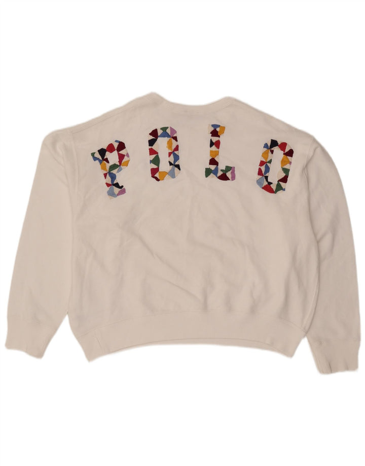 POLO RALPH LAUREN Sweat-shirt court pour femme UK 16 Large Blanc