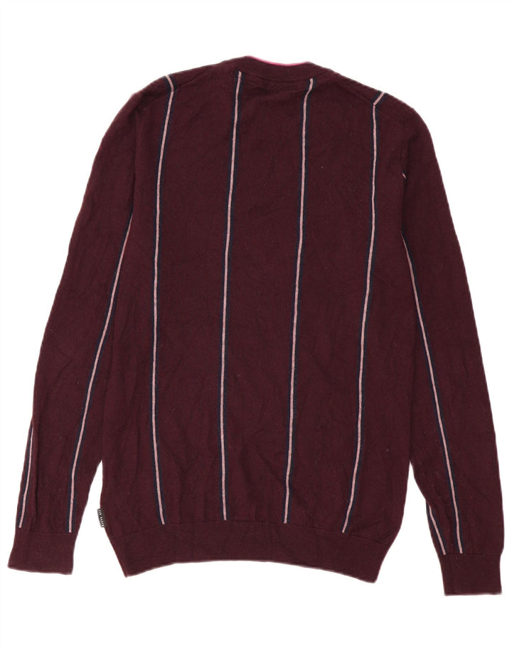 Ted Baker Pull col rond homme en laine rayée bordeaux petit
