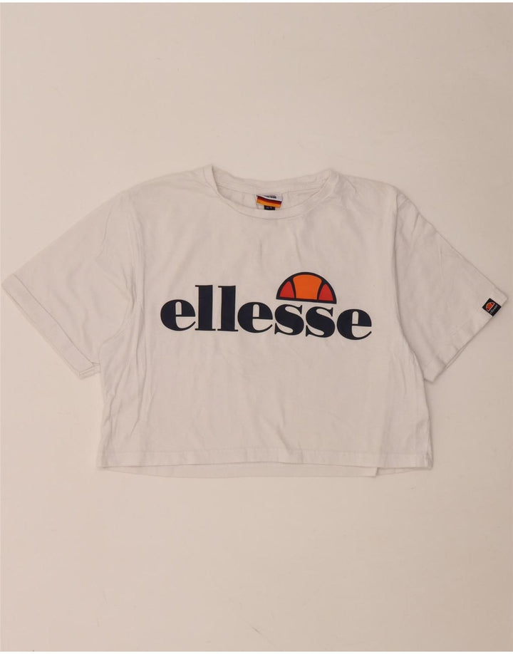 ELLESSE T-shirt court graphique pour femme UK 10 petit coton blanc