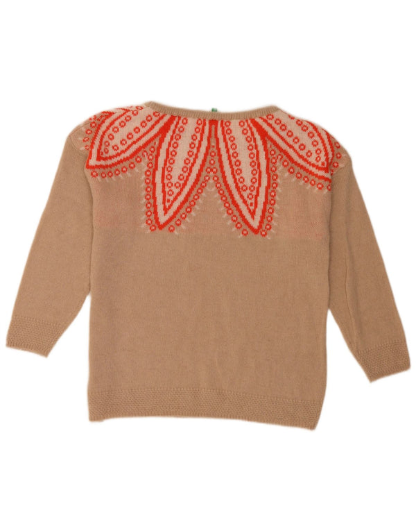 Benetton Pull à col rond à motif abstrait pour femme UK 10 Petit Beige