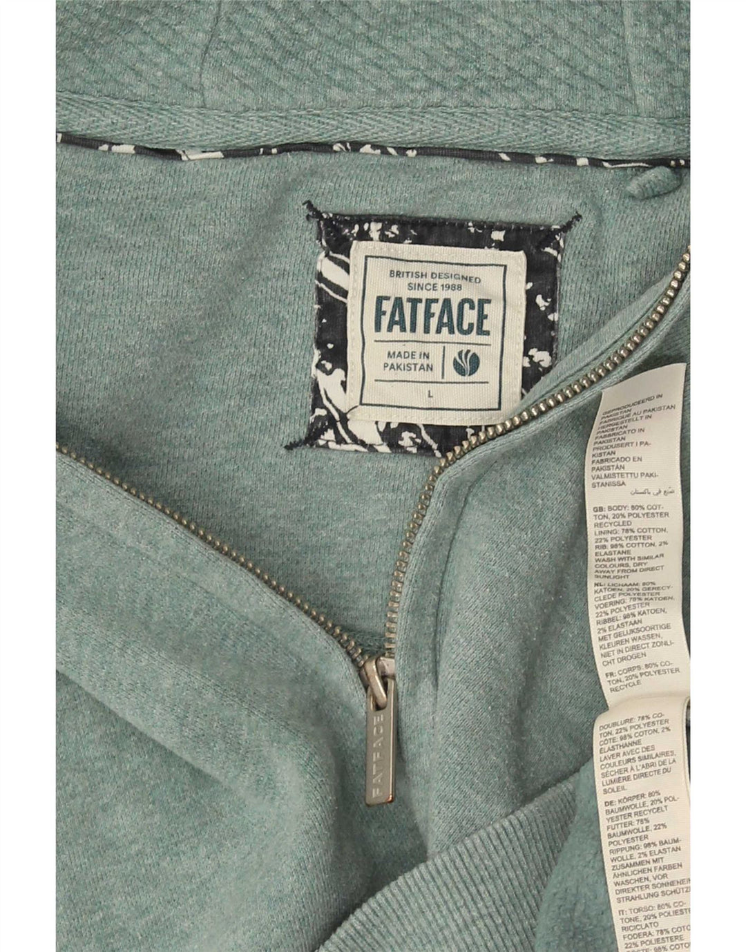 Fat Face Pull à capuche zippé pour homme en coton bleu Taille L