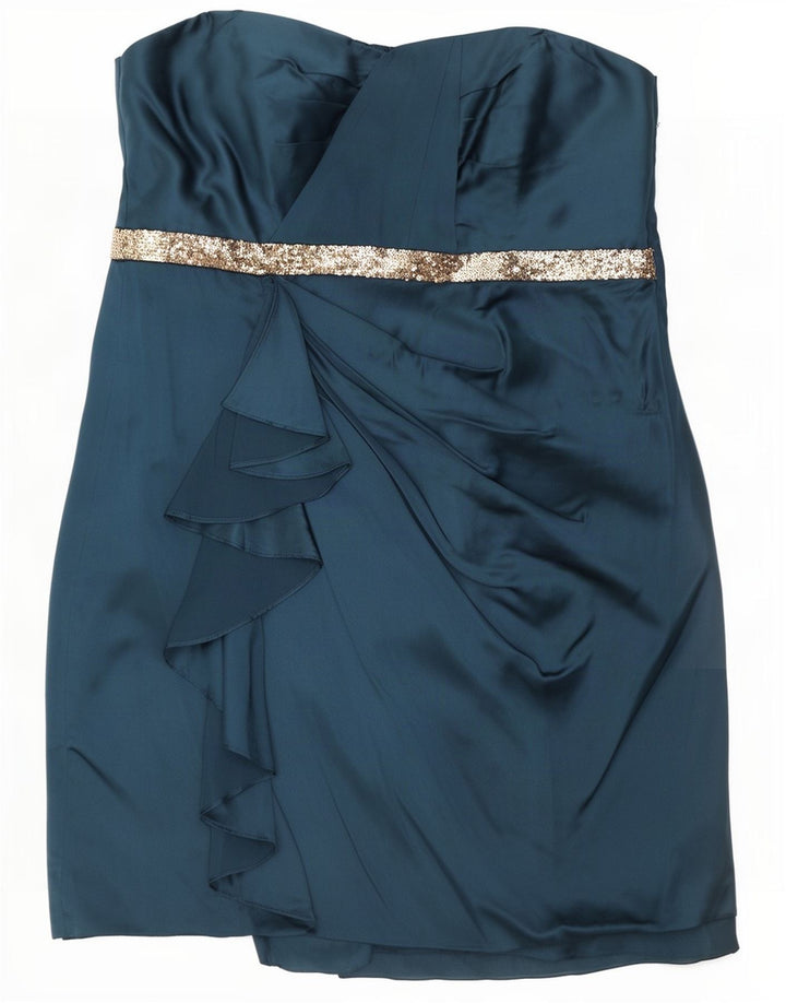 Monsoon Mini robe sans bretelles pour femme UK 10 Petit Bleu Polyester
