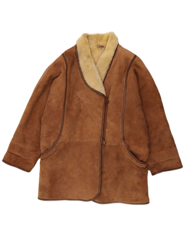 Manteau en peau de mouton surdimensionné pour femme vintage IT 48 XL en peau de mouton marron