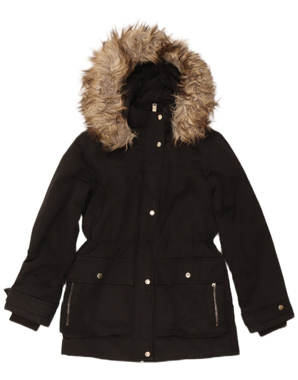 Topshop Parka à capuche pour femme UK 8 Small Noir Polyester
