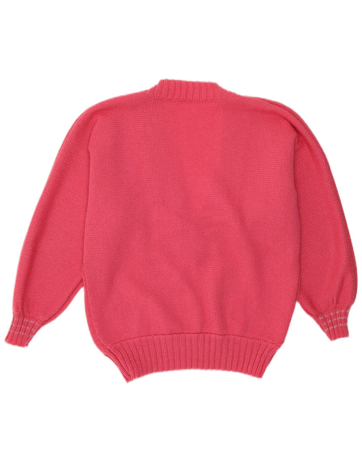 VINTAGE Pull col V femme UK 14 Rose moyen