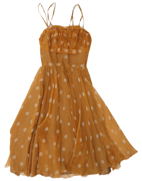 vintage Femme Robe A-Line UK 8 Petits Pois Jaunes