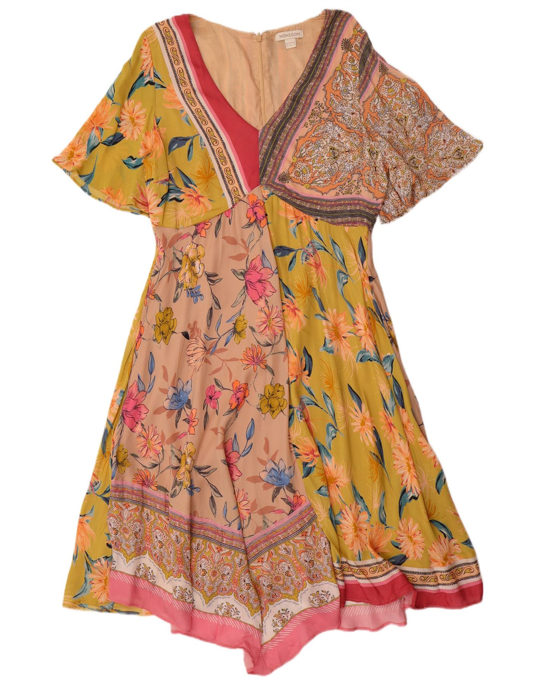 MONSOON Robe asymétrique pour femme UK 44 Grand patchwork multicolore