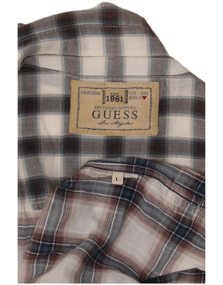 Guess Chemise à manches courtes pour hommes, grands carreaux gris