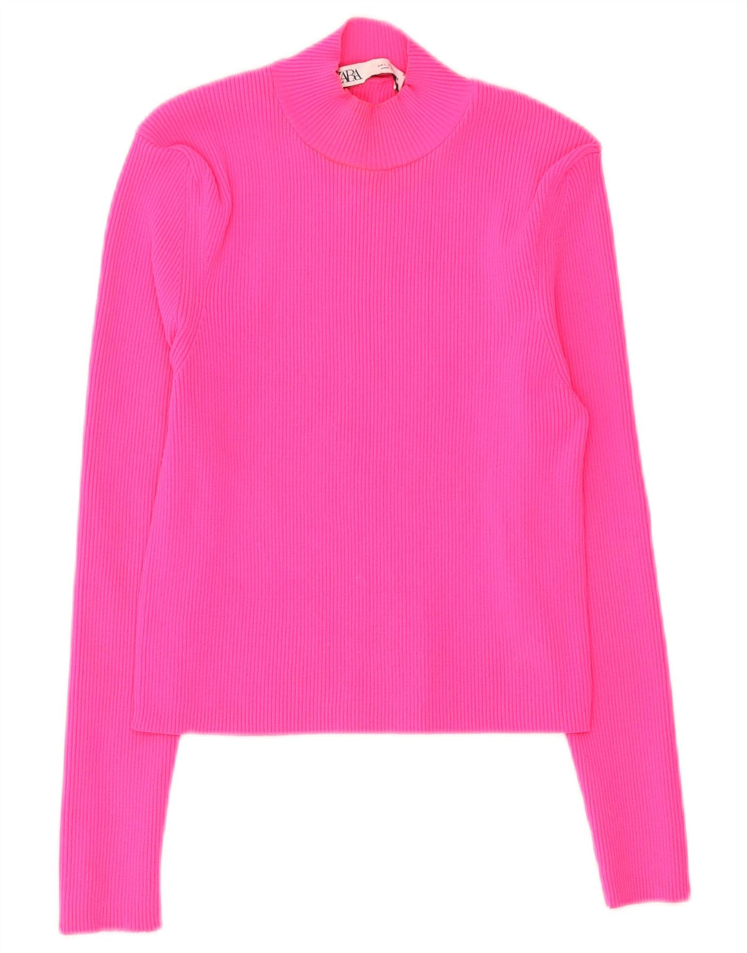 Zara Femme Crop Top Manches Longues UK 14 Large Rose Polyamide