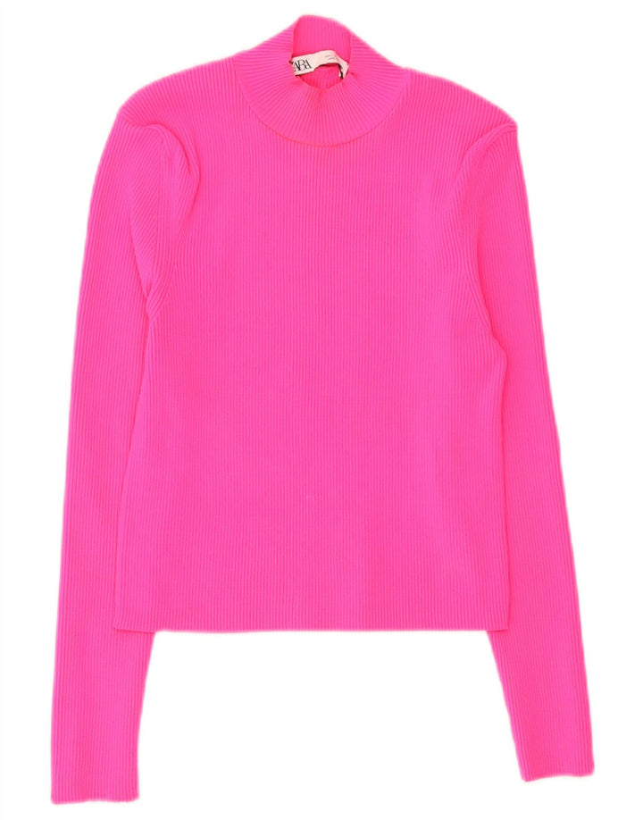 Zara Femme Crop Top Manches Longues UK 14 Large Rose Polyamide