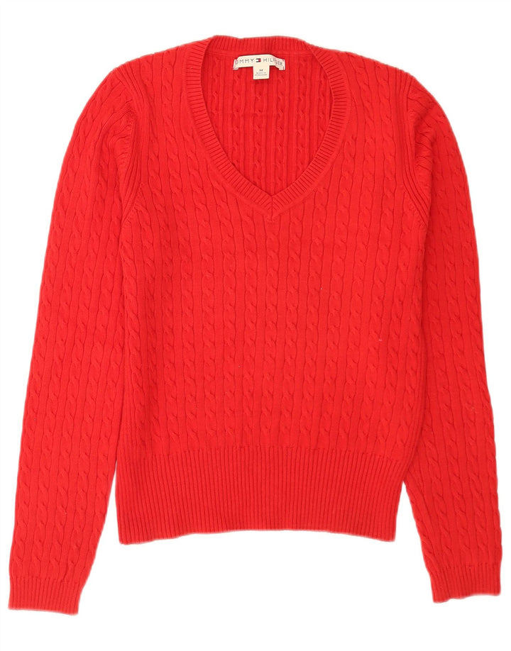 Tommy Hilfiger Pull coupe régulière à col en V pour femme UK 12 Rouge moyen