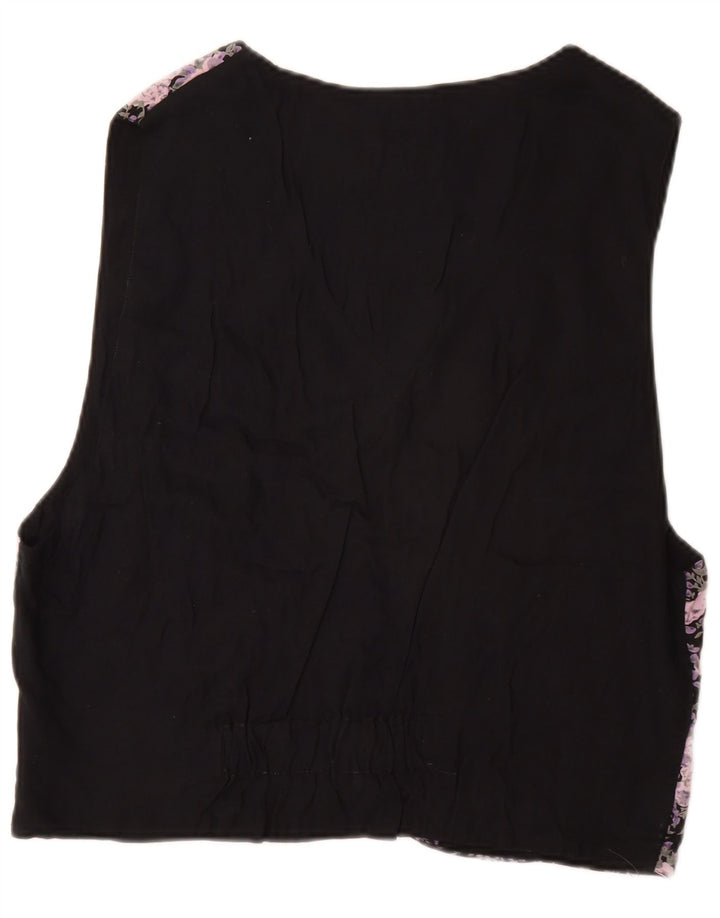 VINTAGE Gilet Homme IT 52/54 Grande Viscose Florale Noire