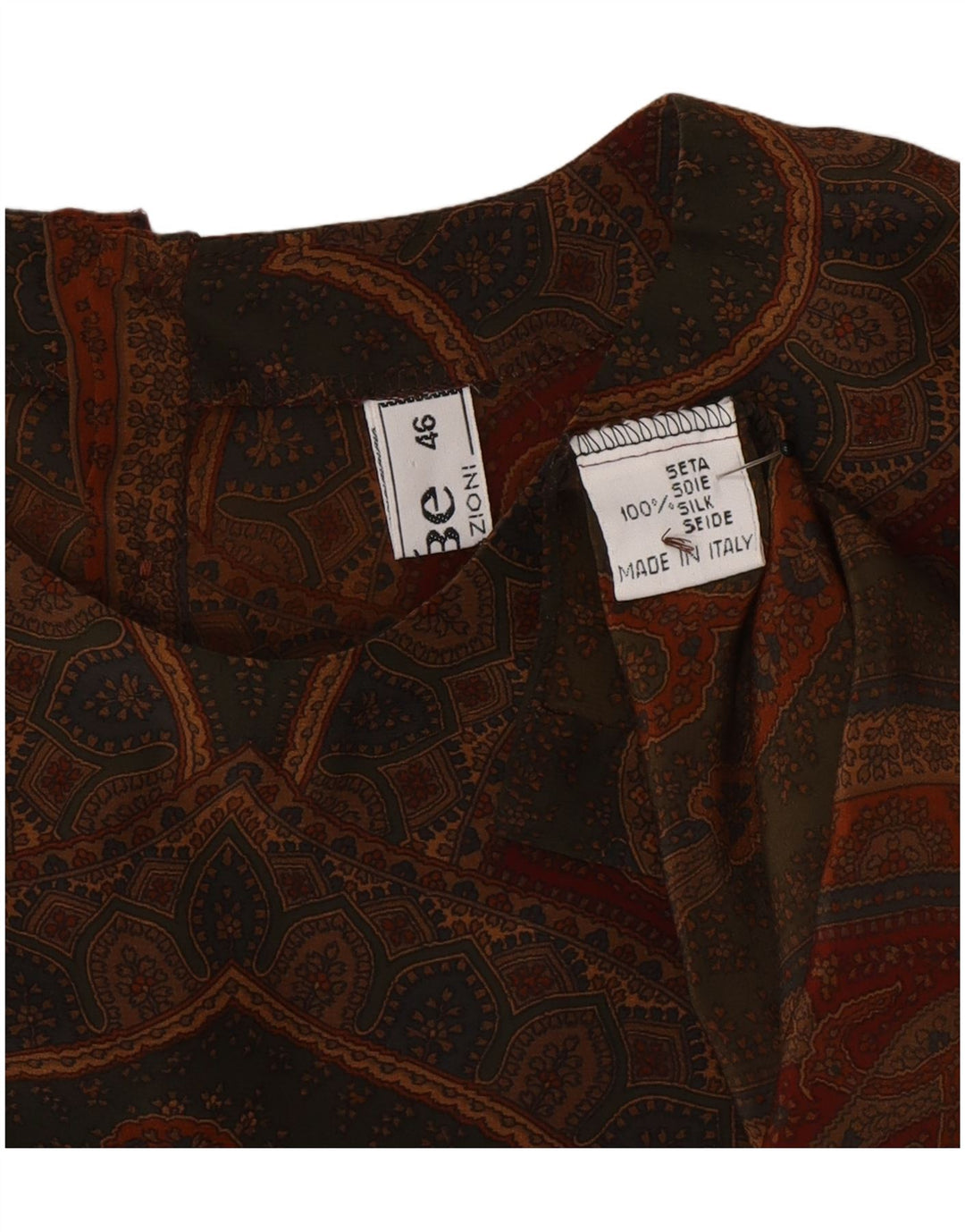 Blouse Femme Vintage Top IT 46 Grande Soie Paisley Grise