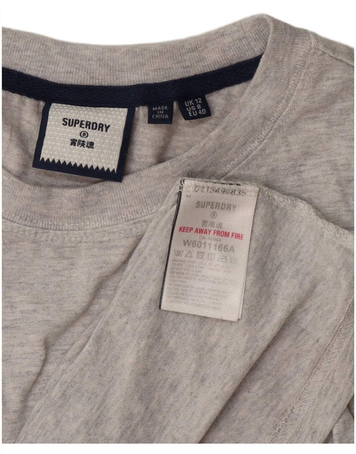 Superdry Haut graphique à manches longues pour femme UK 12 Gris moyen Coton